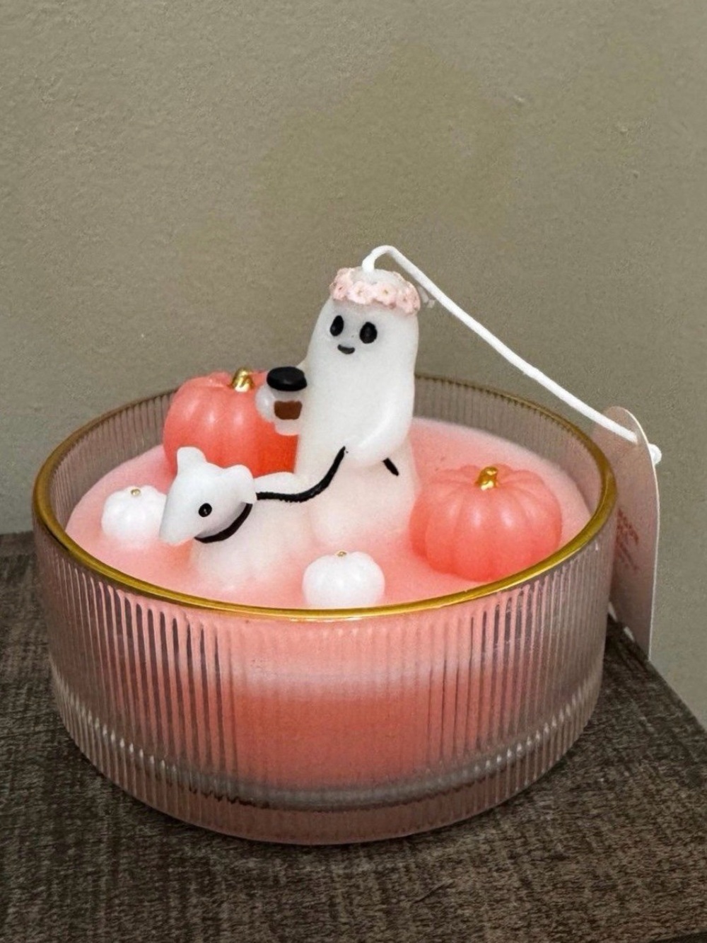 Pink Pumpkin & Ghost  Candle - Decorative summerween decor
